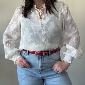 NWT Rachel Zoe Sheer White Floral Blouse